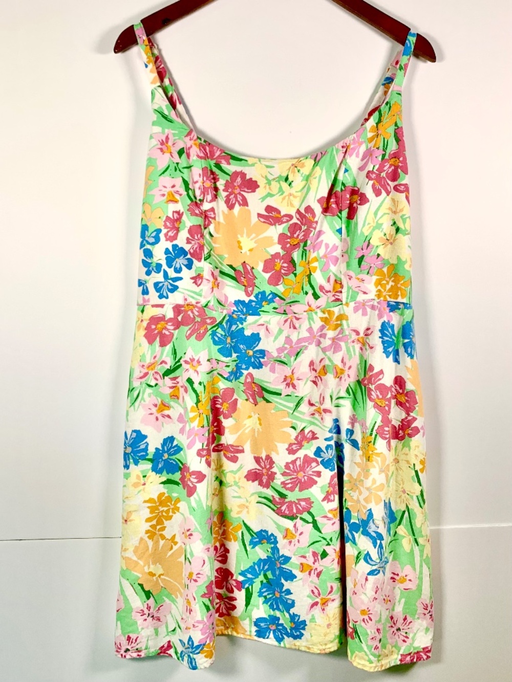 Old Navy fit & flare floral mini boho sundress sleeveless hand pockets pink blue